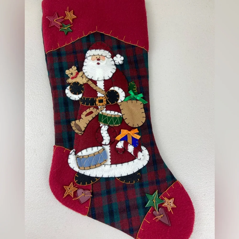 Vintage Pima Creations Inc. Christmas stocking felt quilted Santa Claus